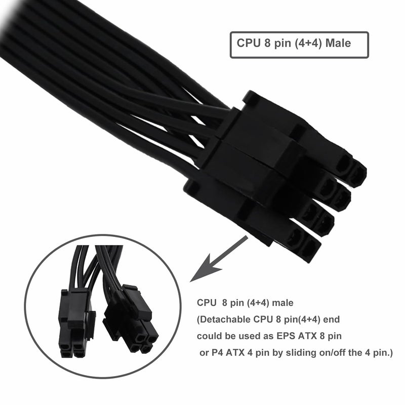 COMeap CPU 8 Pin Extension Cable CPU 8-Pin Female to 8 (4+4) Pin Male EPS 12V Extension for Motherboard (Not PCIe VGA) 33 inch (84 cm) - Image 2